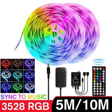 5M/10M 3528 SMD RGB LED Strip Light Sync Music Control Non-waterproof String Lamp+ 44Keys IR Remote Controller - MRSLM