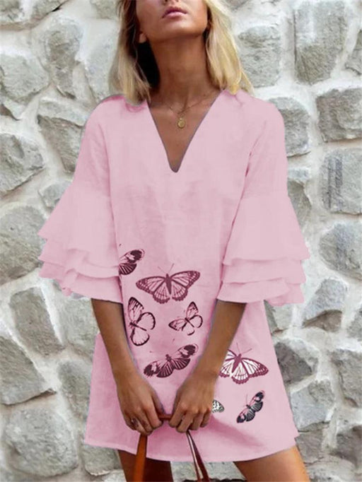 short dress with printed v-neck, view 4 - MRSLM