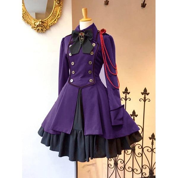 Retro Bow Long Sleeve Ruffled Cosplay Dress