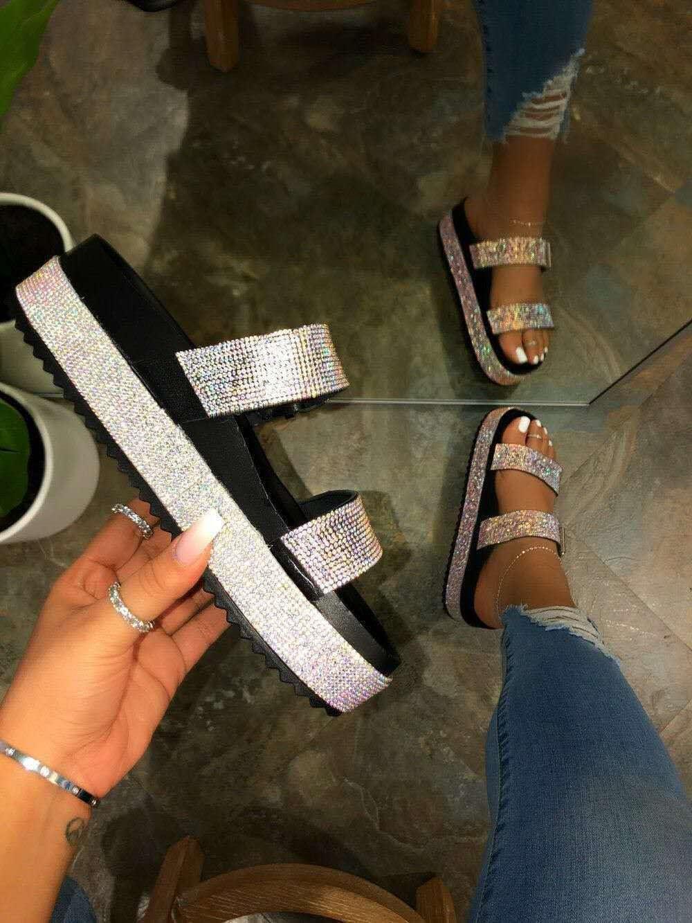 One-line fashion rhinestone sandals - MRSLM