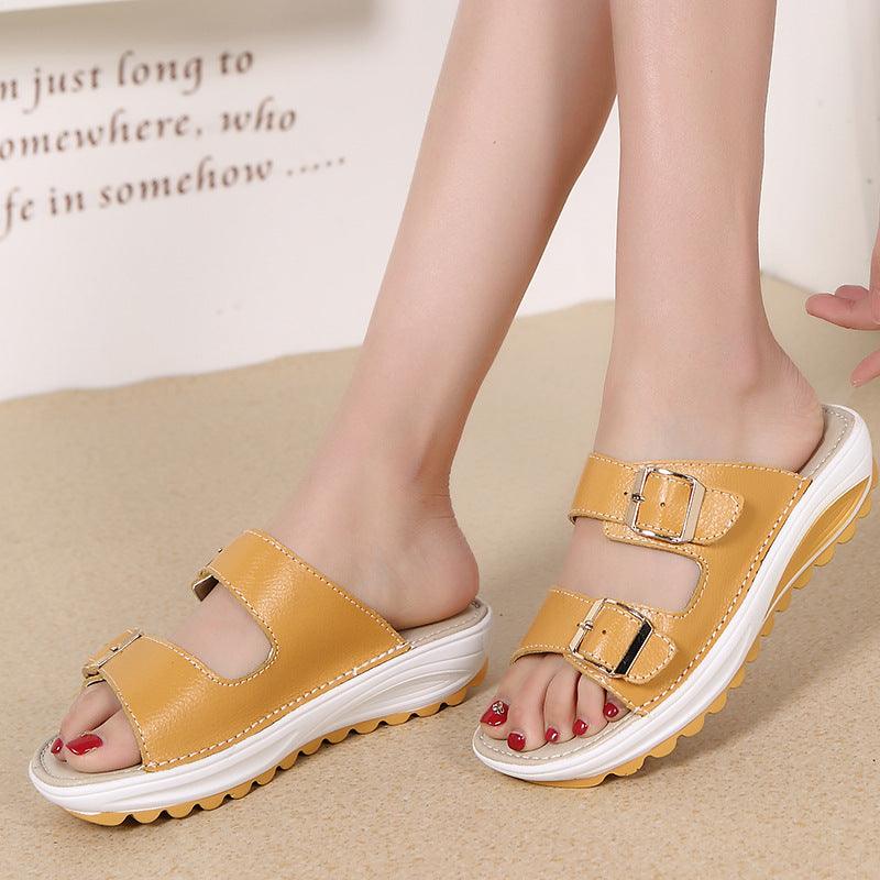 2021 new summer with a thick leather slipper bottom muffin slip pregnant mother a drag 42 - MRSLM