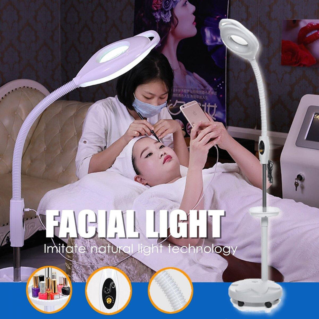 16 LED Facial Magnifying Floor Lamp Light Adjustable Rolling Magnifier Spa Salon - MRSLM