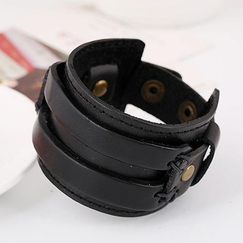 Men Women Punk Retro Wide Faux Leather Belt Bracelet Wristband Jewelry Gift - MRSLM