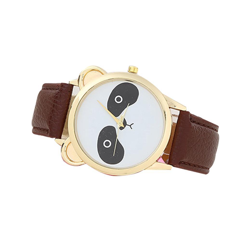 Girls Students Fashion Cartoon Panda Dial Faux Leather Analog Quartz Wrist Watch - MRSLM