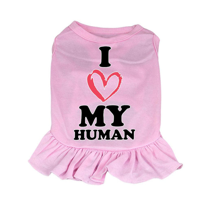 I Love My Human Dog Sundress - Text Design Dog Dress Shirt - Heart Dog Clothing - MRSLM
