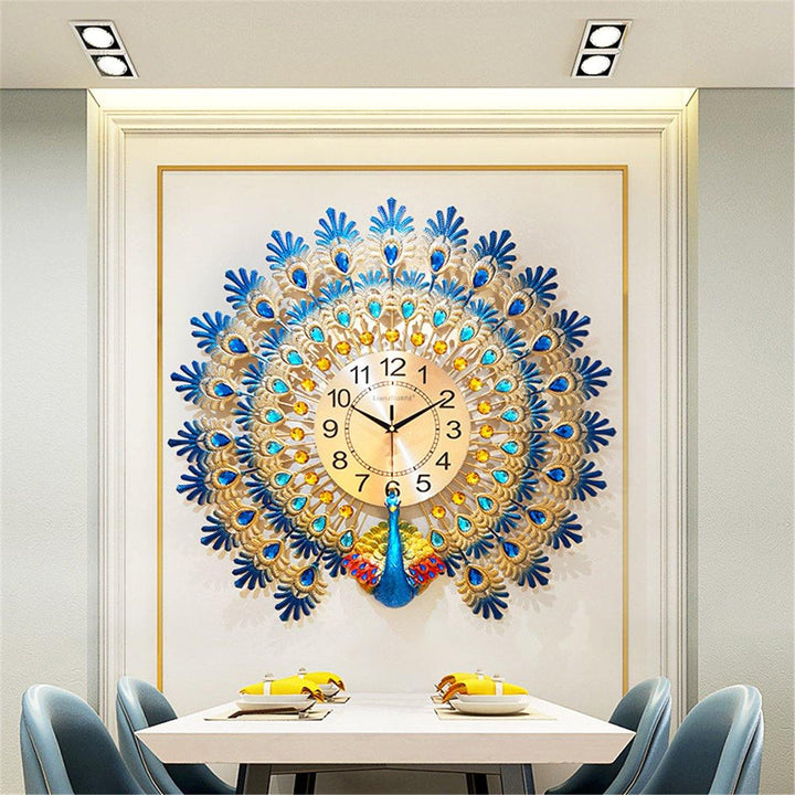 70*65cm Modern Large Peacock Wall Clock Quartz Clock Living Room Mute Home Decor - MRSLM