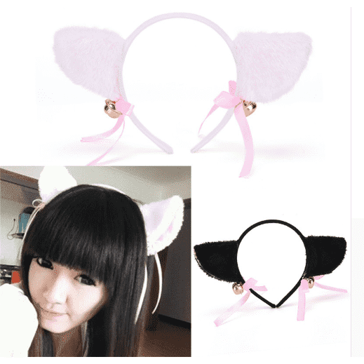 Plush cat ears headband Bells anime show ball headwear Maid catwoman cosplay hairpin - MRSLM
