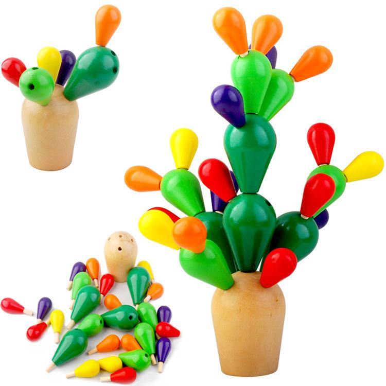 Early Education Wooden Balancing Cactus Toy Removable Building Blocks for Baby Kids Developmental Intelligence Toy - MRSLM