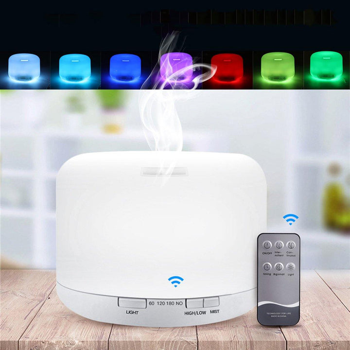 500ml 7 LED Lights Air Purifier Humidifier Mute Timing Home Aroma Air Aromatherapy Diffuser Remote Control - MRSLM