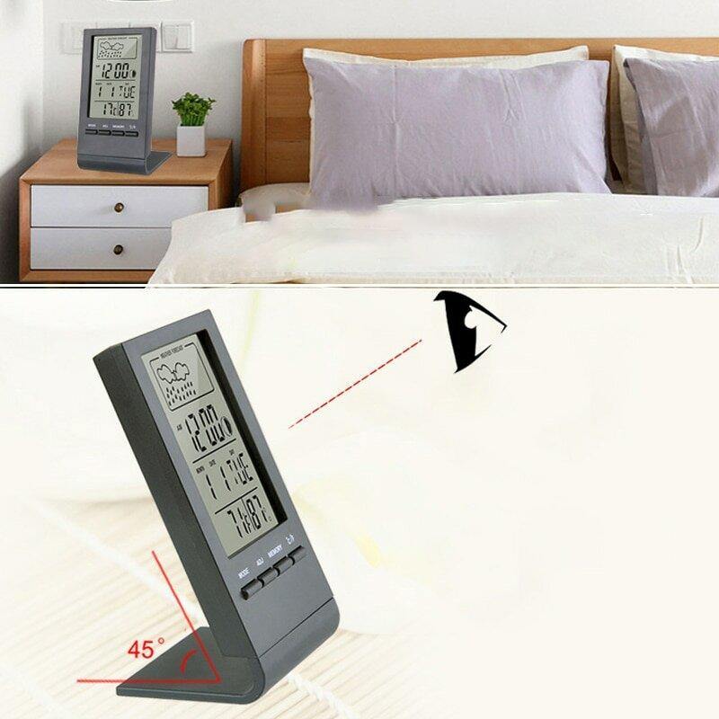 Mini Thermometer Hygrometer Gauge Indicator Automatic Electronic Temperature Humidity Monitor Weather Station Alarm Clock Indoor - MRSLM