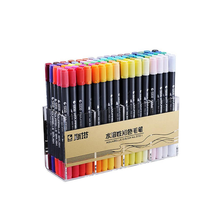 STA 48/80 Colors Dual Tips Marker Pen Set with Fineliner Tip Watercolor Brush For Drawing Design Art Marker Supplies - MRSLM