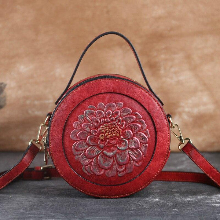 Vintage Embossed Small Round Bag, Shoulder Messenger Bag, Zipper Large-capacity Handbag - MRSLM