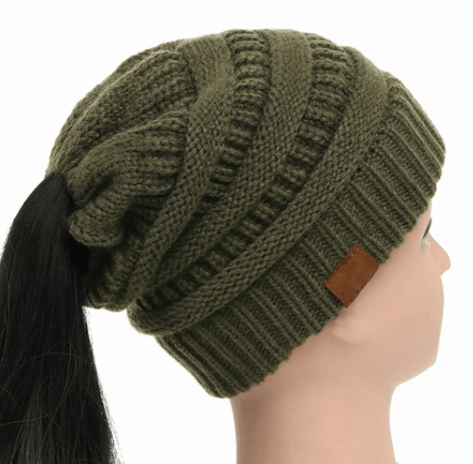 High Bun Ponytail Beanie Hat Chunky Soft Stretch Cable Knit Warm Fuzzy Lined Skull Beanie Acrylic Hats Men And Women - MRSLM