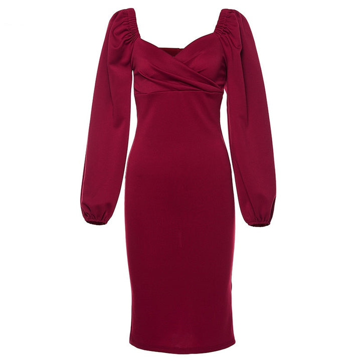 Women's V-Neck Lantern Sleeve Dress