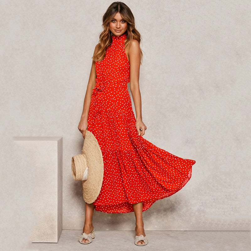 Women's Polka Dot Halter Dress