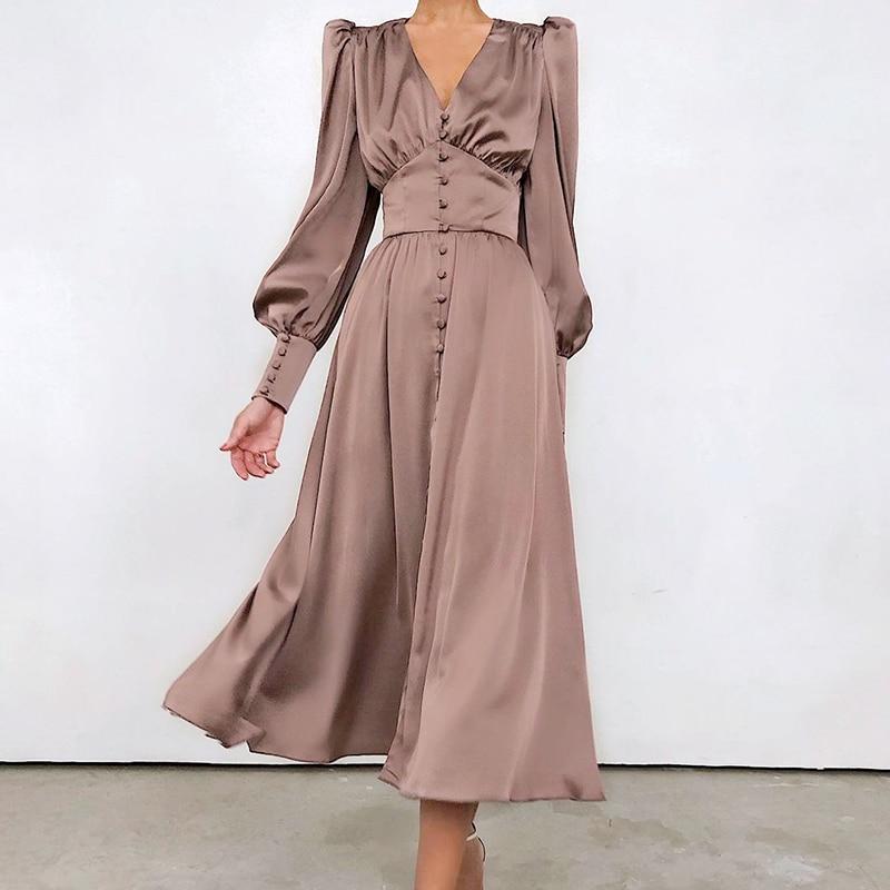 women's satin puff sleeve dress - MRSLM