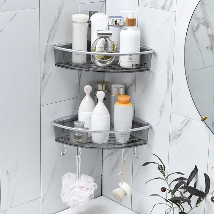 Bathroom Triangular Shower Shelf Corner Bath Storage Holder Rack With Hooker - MRSLM