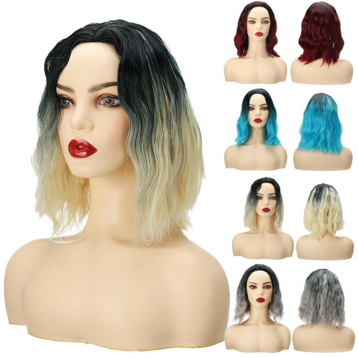 AISI QUEENS Water Wave Short Synthetic Wigs for Women Ombre Black and Orange Cosplay Bob Wig Blue Red Grey Blonde Pink Wig - MRSLM