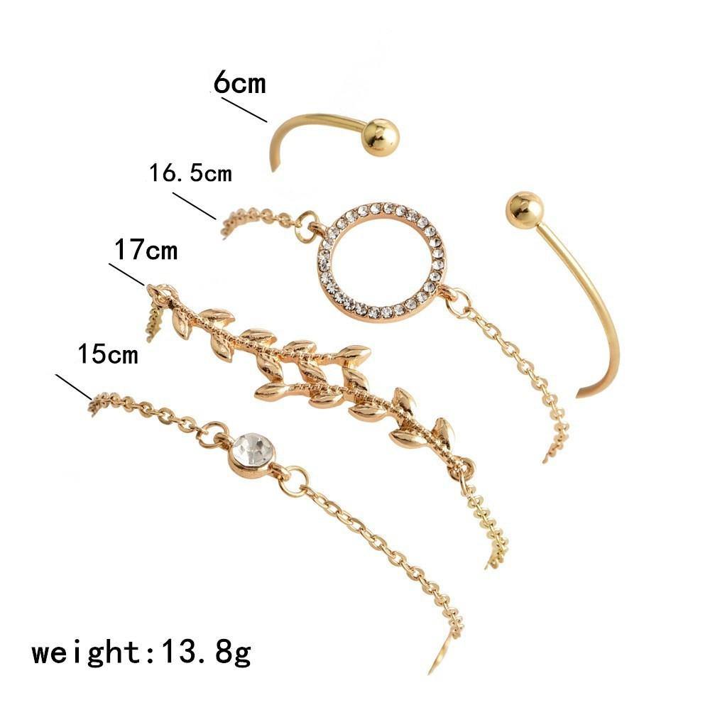 New Fashion Popular Bracelet Personality Leaf Circle Crystal Bracelet and Bracelet Combination Bracelet for Women (Gold) - MRSLM