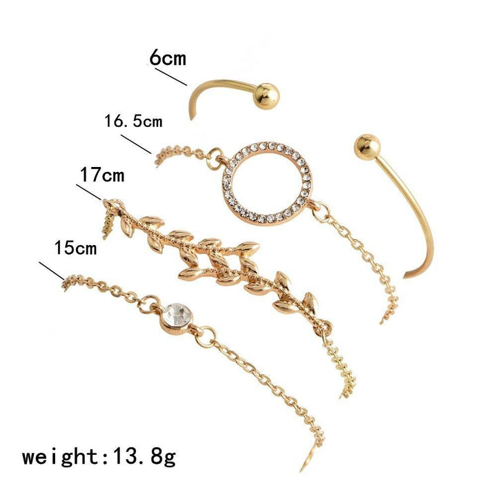New Fashion Popular Bracelet Personality Leaf Circle Crystal Bracelet and Bracelet Combination Bracelet for Women (Gold) - MRSLM