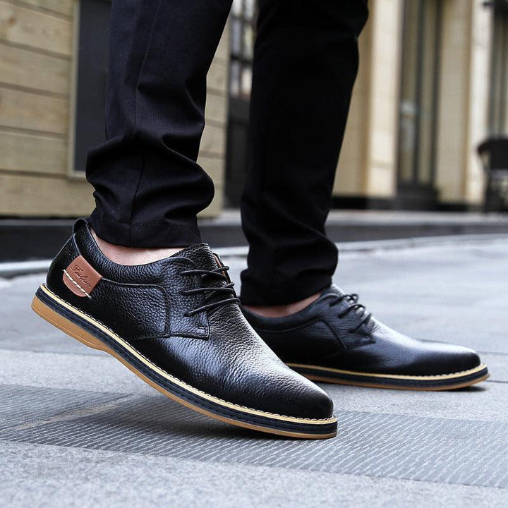 Men's Casual Leather Shoes Top Layer Daily Shoes Trend Men's Shoes British Tie Dress Shoes - MRSLM