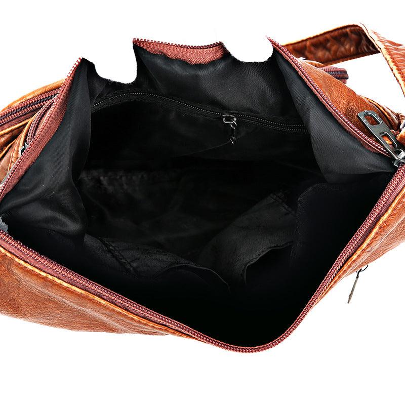 Washed Leather One Shoulder Casual Crossbody Bag - MRSLM