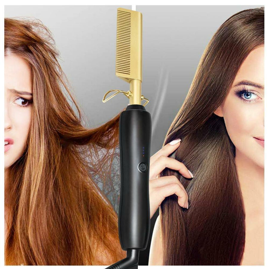 Multifunction Beard Straightening Hot Comb Electric Straight Hair Brush Styling Gold Irons Hair Straightener Quick Heating - MRSLM
