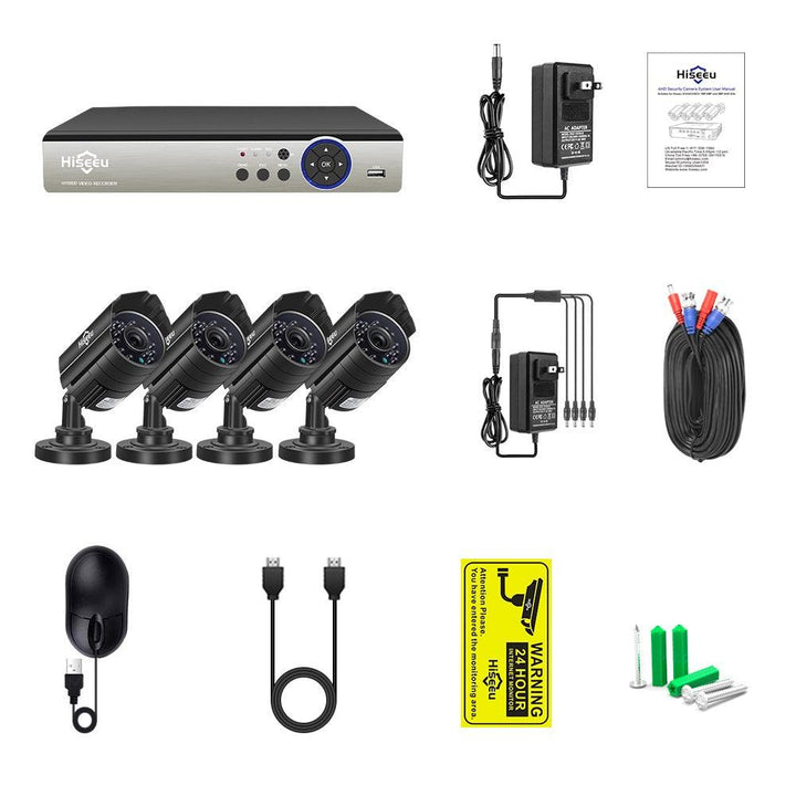 Hiseeu 8CH 5MP AHD DVR 4PCS CCTV Camera Security System Kit Outdoor Waterproof Video Surveillance 3.6mm Lens - MRSLM