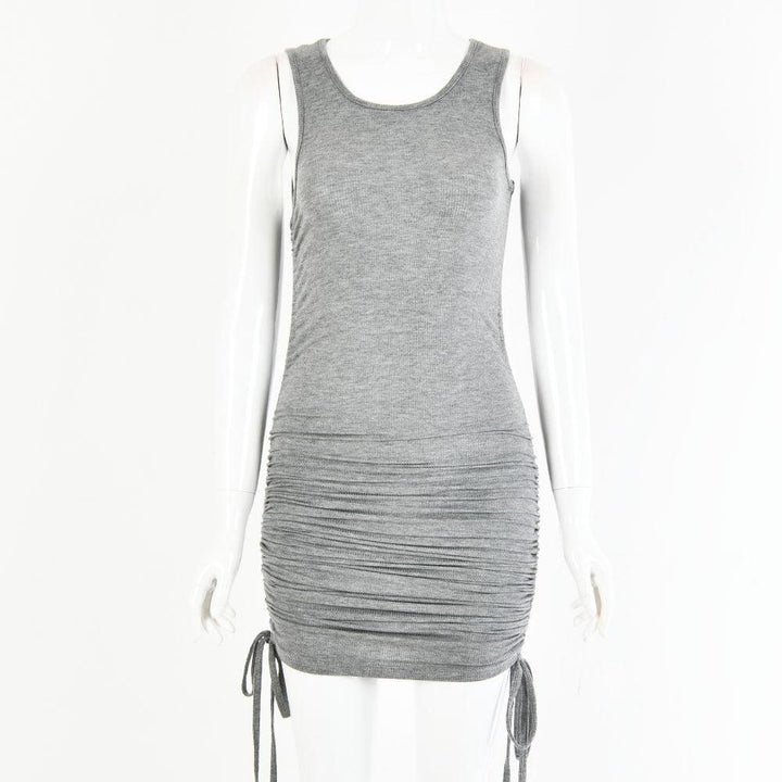 Drawstring pleated sexy bag hip vest dress - MRSLM