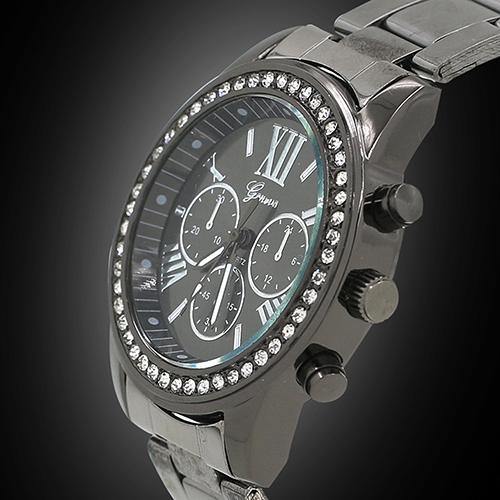 Women's Men's Geneva Roman Number Bling Crystal Analog Quartz Alloy Wrist Watch - MRSLM