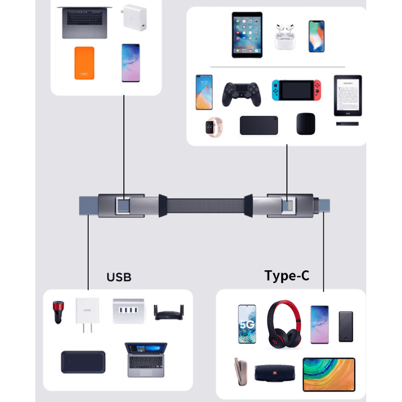 Data Cable 6 in 1 Multifunctional USB Mobile Phone Charging Cable - MRSLM