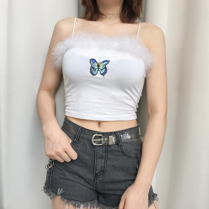 Butterfly embroidery fur cute vest - MRSLM