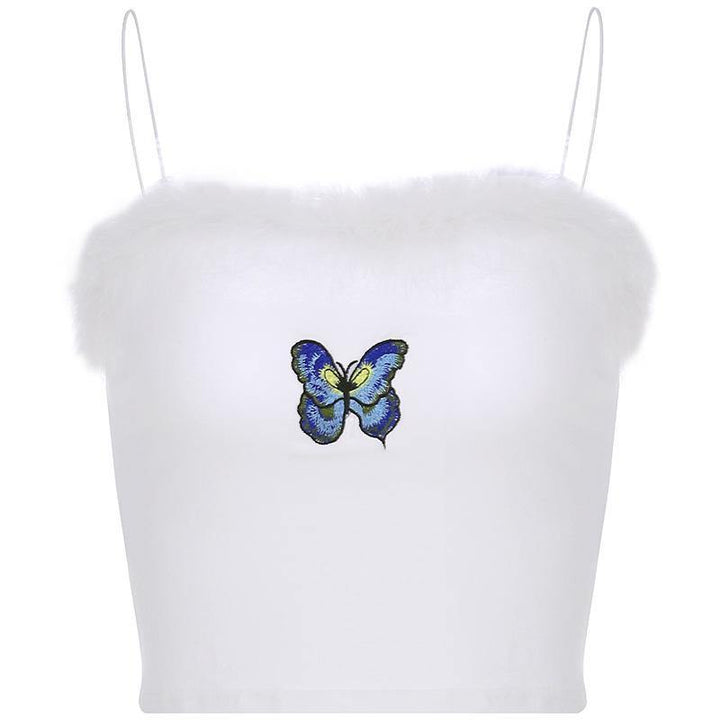 Butterfly embroidery fur cute vest - MRSLM