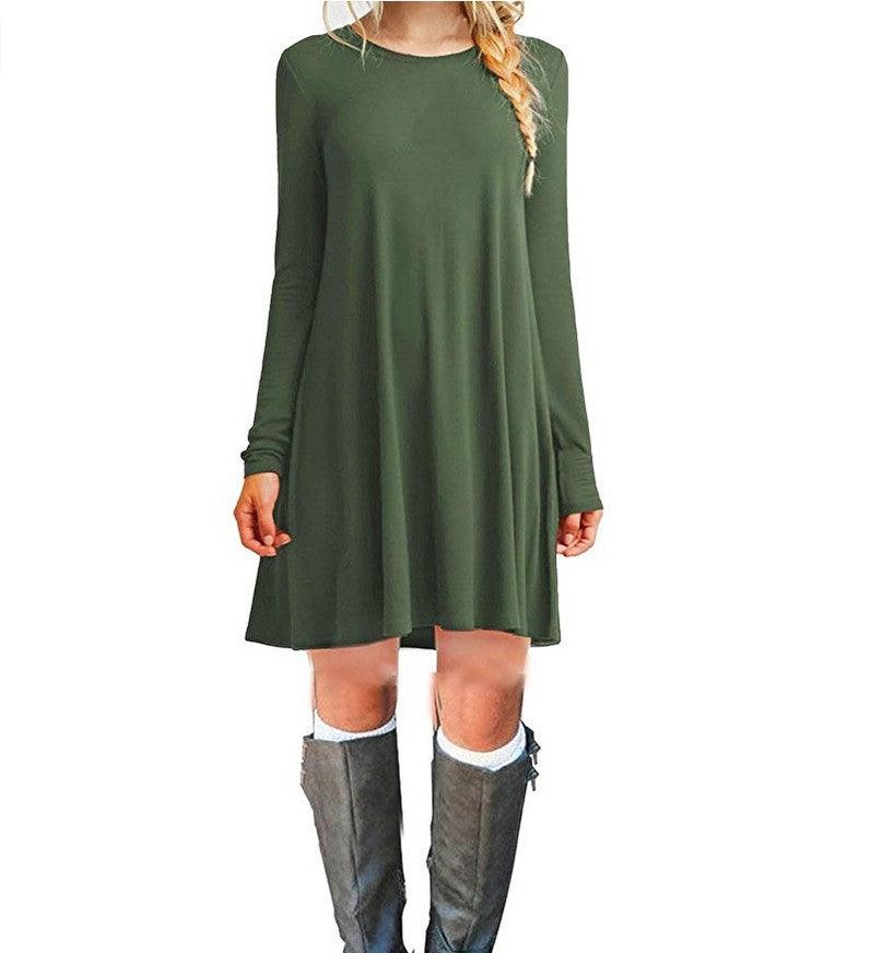 Solid color long-sleeved loose slim dress - MRSLM