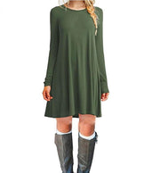 Solid color long-sleeved loose slim dress - MRSLM