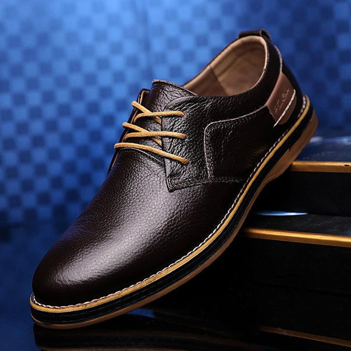 Men's Casual Leather Shoes Top Layer Daily Shoes Trend Men's Shoes British Tie Dress Shoes - MRSLM