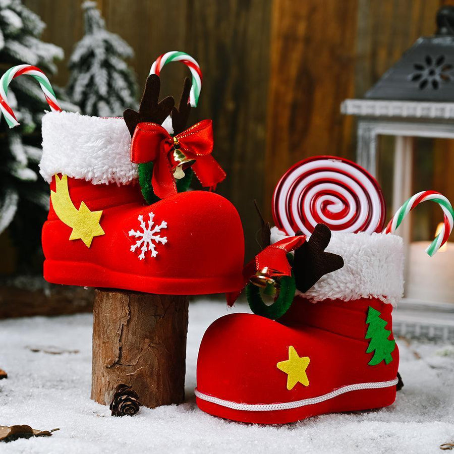 Christmas Decor Santa Boot Shoes Candy Stocking Extra Large Gift Box Decoration (Red) - MRSLM