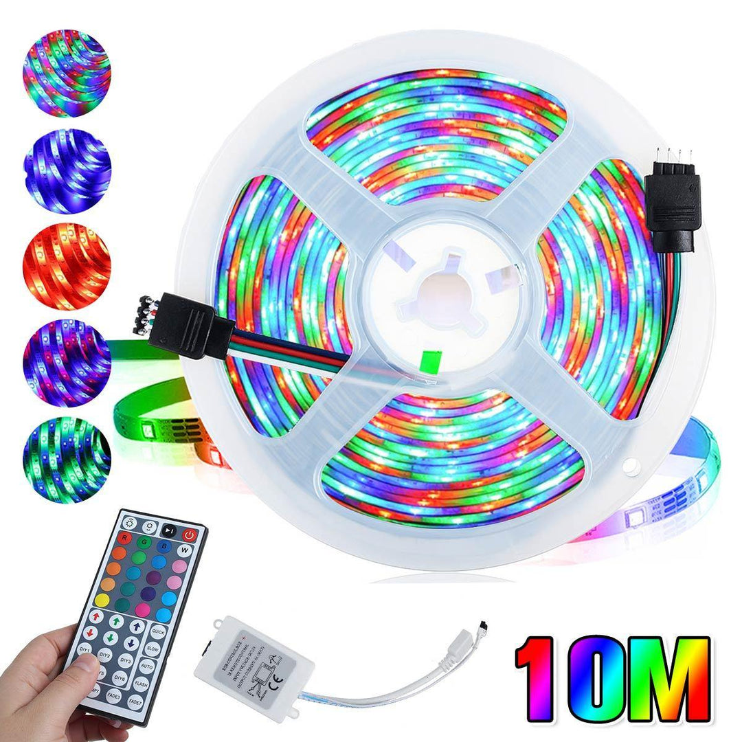 DC12V 3X5M/10M LED Strip Light Non-waterproof 3528 RGB Tape Lamp for Room TV Party Bar + Remote Control - MRSLM