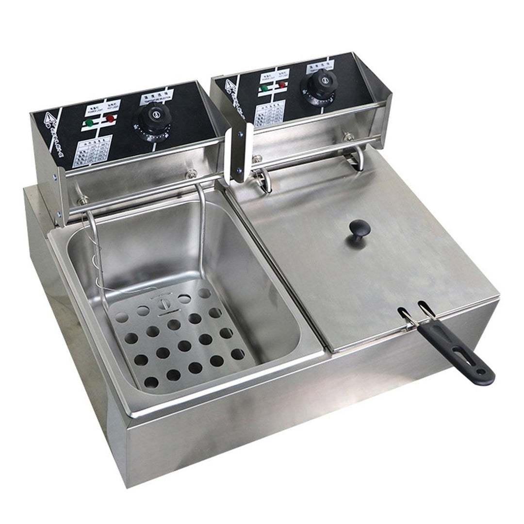 220V Deep Fryer Twin Frying Basket Chip Cooker Chef Electric Commercial Electric Fryer Pan Kitchen Appliances - MRSLM