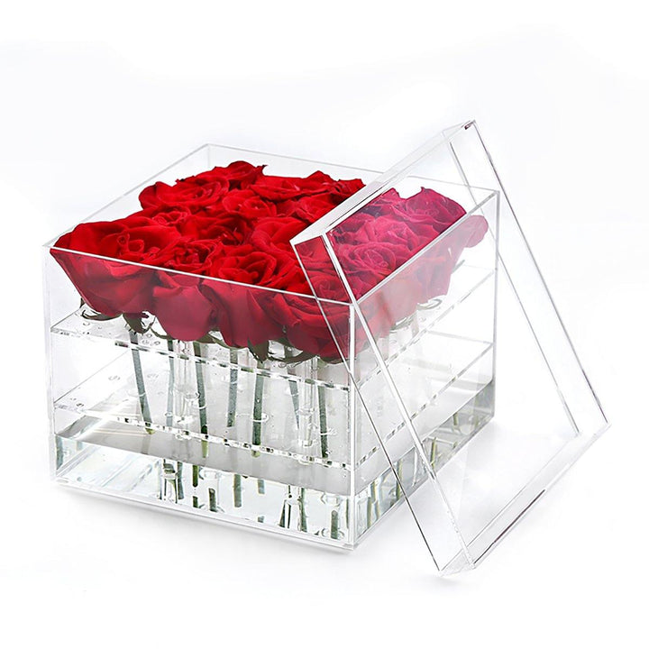 Clear Acrylic Rose Flower Box Makeup Organizer Artificial Flower Bouquet Wedding Decorations - MRSLM