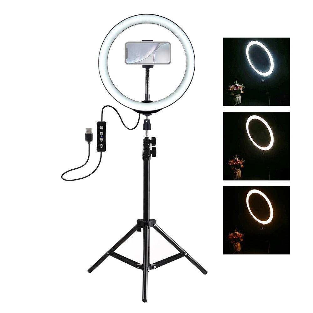 PULUZ PKT3035 10 Inch USB Video Ring Light with 110cm Light Stand Dual Phone Clip for Tik Tok Youtube Live Streaming - MRSLM