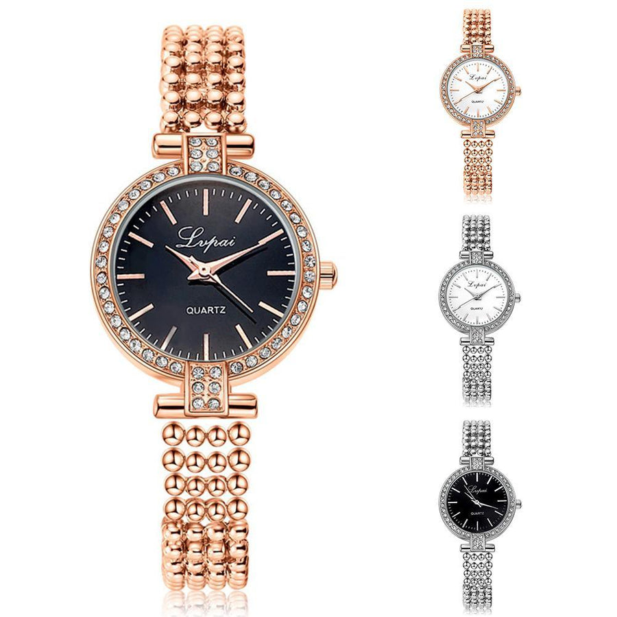 Lady Fashion Rhinestone Inlaid Slim Mesh Band Business Quartz Analog Wrist Watch - MRSLM