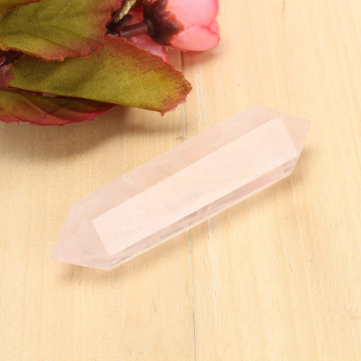 100% Natural Pink Rose Crystal Quartz Stone Point Double Terminated Wand Healing Desktop Decorations - MRSLM