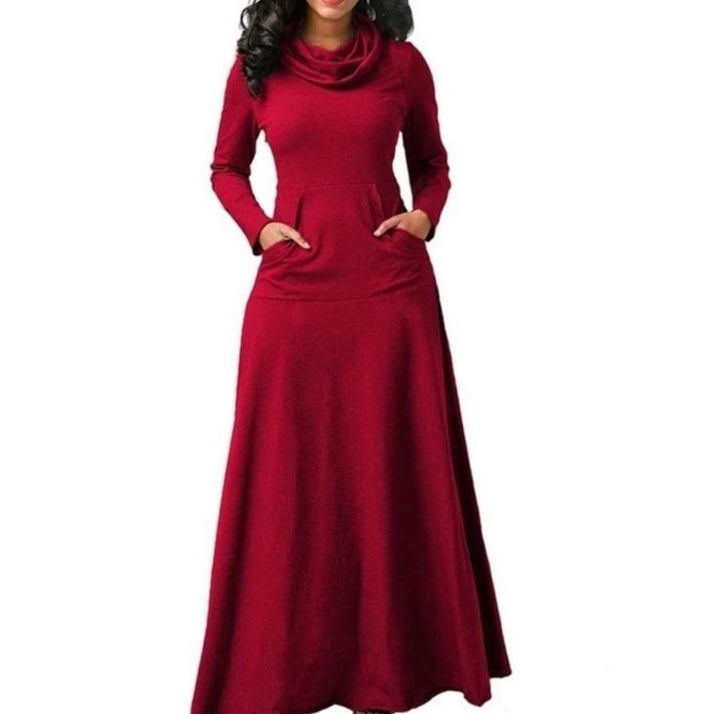 Women's Warm Maxi Dress with Pockets