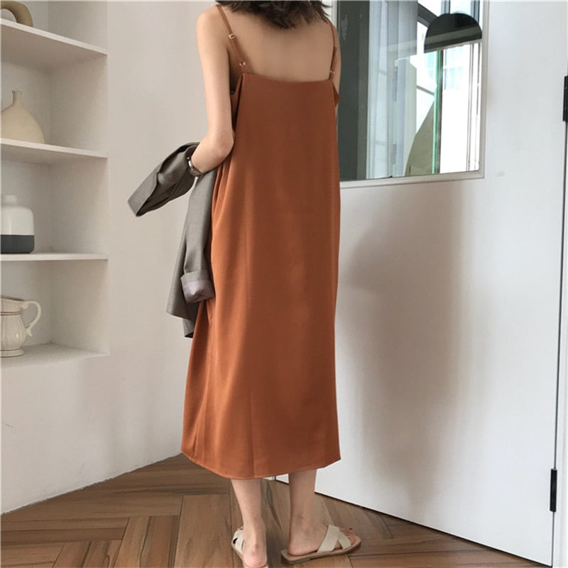 Vestido longo feminino solto sem mangas