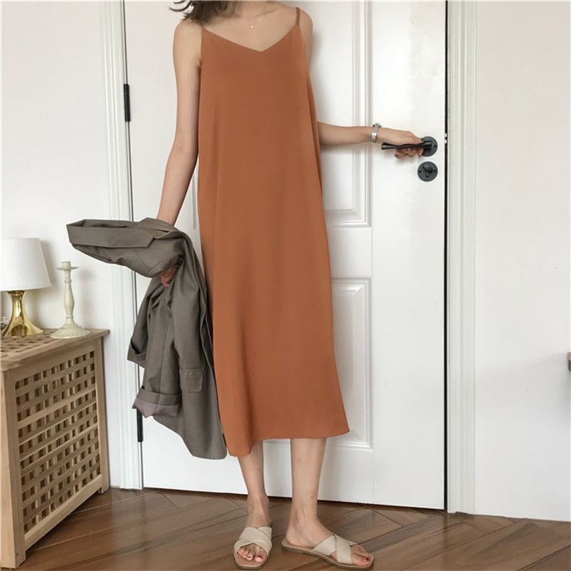 Vestido longo feminino solto sem mangas