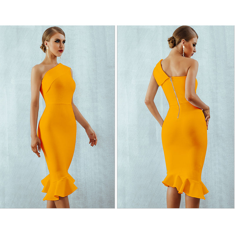 Ein-Schulter-Bodycon-Kleid für Damen mit Rüschen