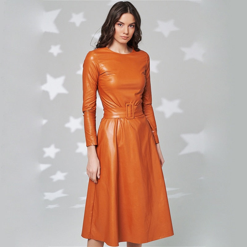 Women's Eco-Leather Belted Dress