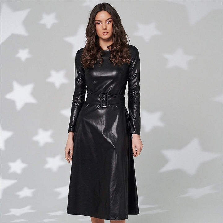 Women's Eco-Leather Belted Dress