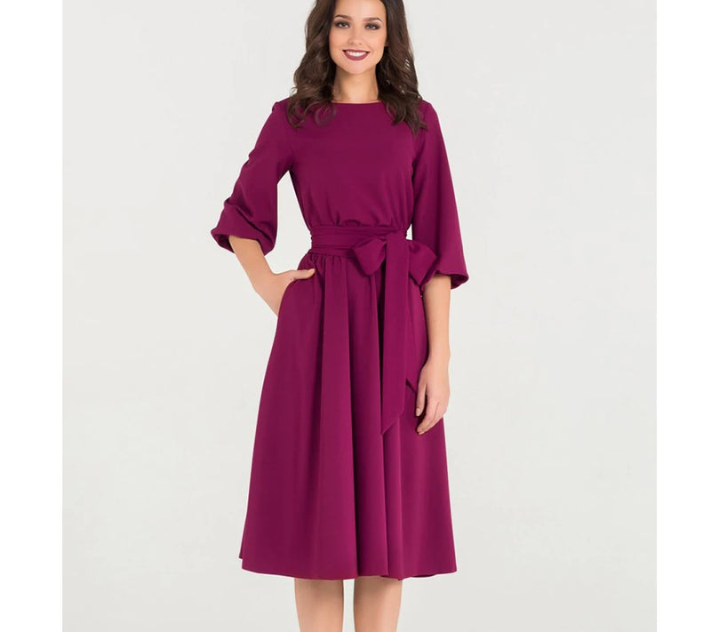 Women's green lantern sleeve a-line dress, view 3 - MRSLM